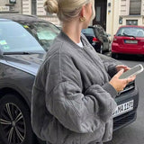 Oversized Quilted Bomber Jacket with Pocket Detail
