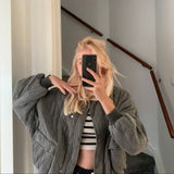 Oversized Quilted Bomber Jacket with Pocket Detail