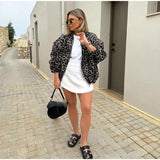 Ladies Leopard Print Bomber Jacket