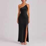 Women’s Elegant One-Shoulder Satin Maxi Dress