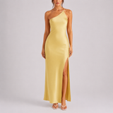 Women’s Elegant One-Shoulder Satin Maxi Dress