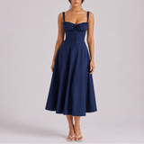 Women’s Elegant Corset Midi Dress with Ruched Bust