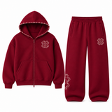 Premium Floral Tracksuit – Zip-Up Hoodie & Wide Leg Joggers Set