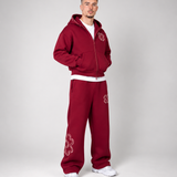 Premium Floral Tracksuit – Zip-Up Hoodie & Wide Leg Joggers Set