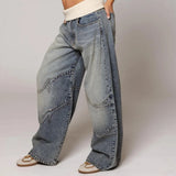 Y2K Baggy Wide Leg Jeans with Ribbed Waistband