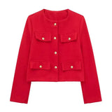 Elegant Textured Button-Up Cropped Jacket