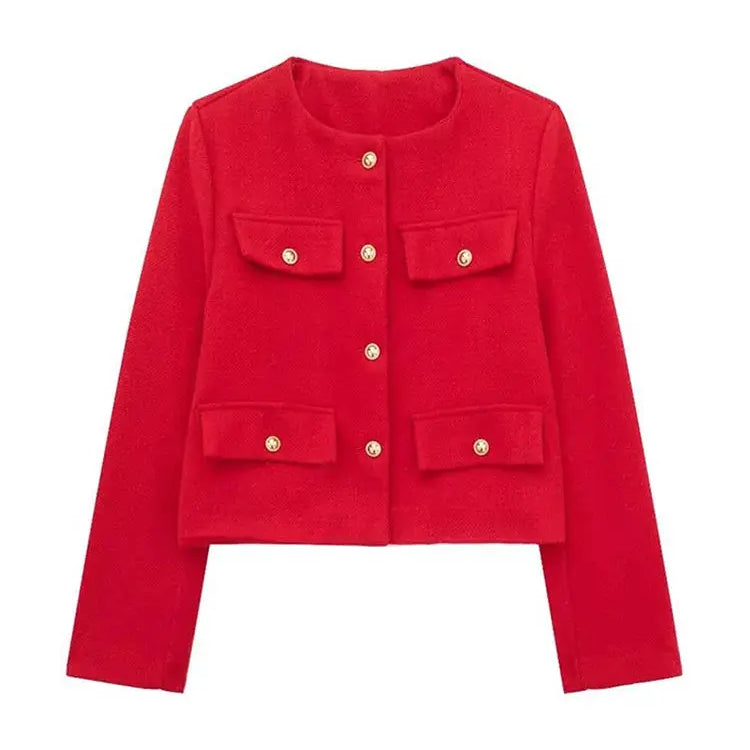 Elegant Textured Button-Up Cropped Jacket