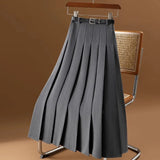 Women's Belt Midi Skirt - Pleated A-Line Design
