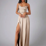 Satin Cowl Neck Maxi Dress with Side Slit