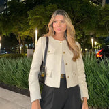 Elegant Textured Button-Up Cropped Jacket