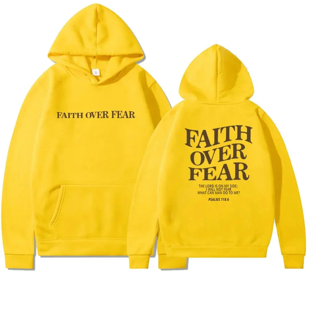 Faith Over Fear Graphic Hoodie with Inspirational Back Print