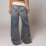 Y2K Baggy Wide Leg Jeans with Ribbed Waistband