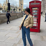 Cropped Double-Breasted Trench Coat with Contrast Buttons