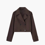 Cropped Double-Breasted Trench Coat with Contrast Buttons