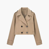 Cropped Double-Breasted Trench Coat with Contrast Buttons
