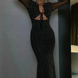 Sheer Mesh Cut-Out Maxi Dress – Elegant Bodycon Evening Dress