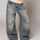 Y2K Baggy Wide Leg Jeans with Ribbed Waistband
