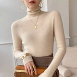 Women Ribbed Turtleneck Knit Sweater, Long Sleeves