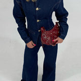 Tailored Denim Co-Ord Set with Gold Clasp Detail