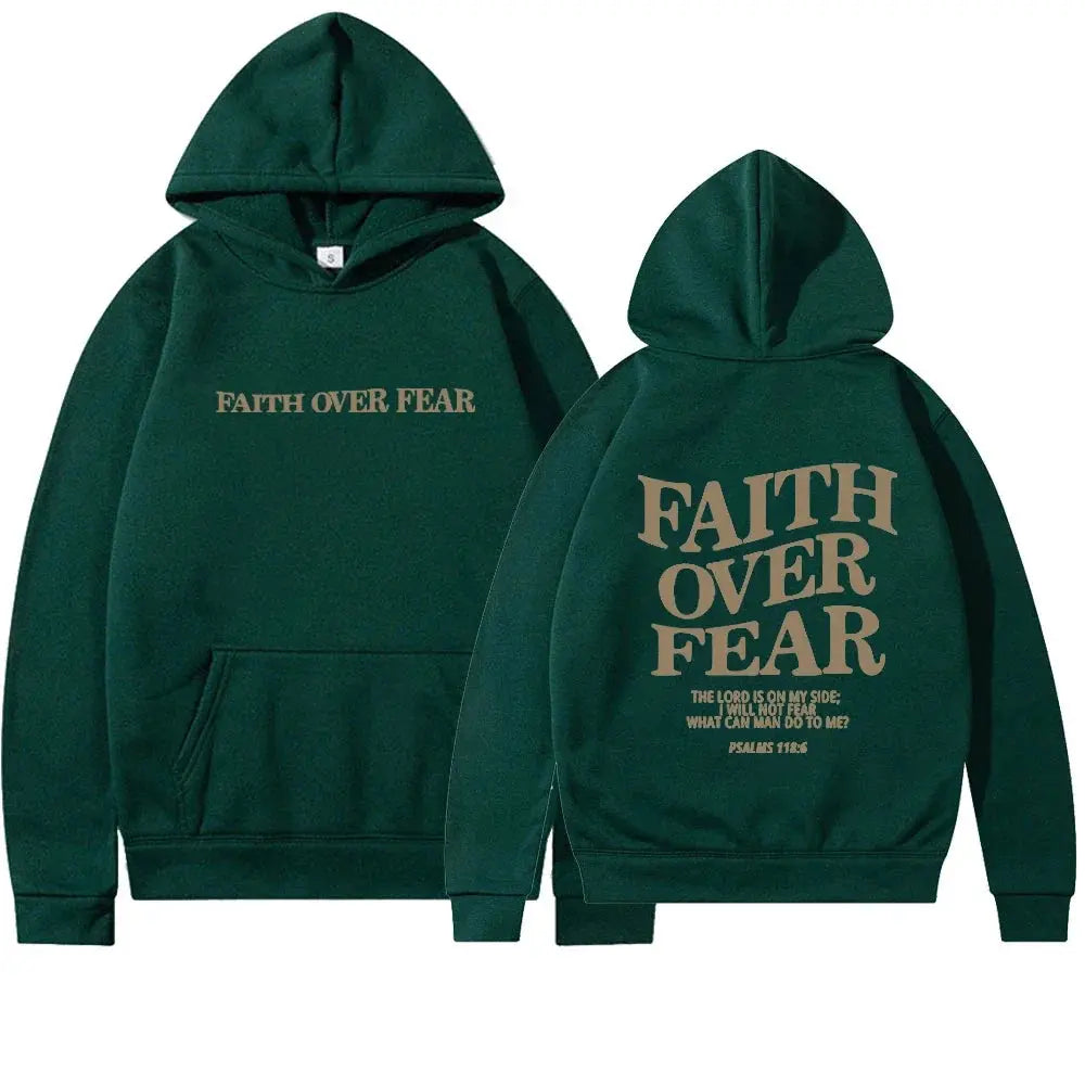 Faith Over Fear Graphic Hoodie with Inspirational Back Print