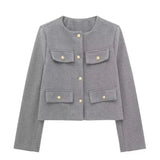 Elegant Textured Button-Up Cropped Jacket