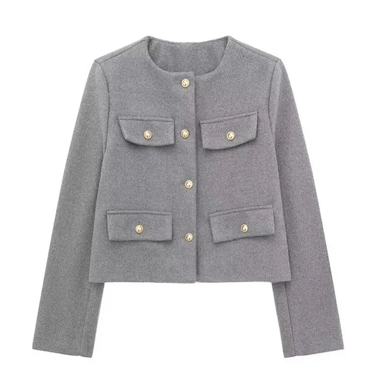 Elegant Textured Button-Up Cropped Jacket