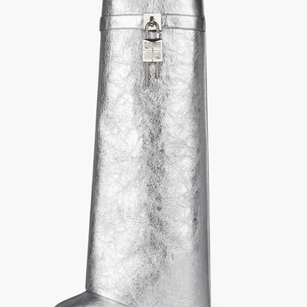 Sculptural Black Wedge Knee-High Boots in Glossy Finish