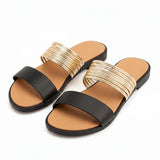 Women’s Flat Slide Sandals with Multi Strap Metallic Design