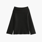 Off-Shoulder Ribbed Knit Top for Women – Elegant Fold-Over Neckline