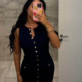 Sleeveless Button Front Maxi Dress – Elegant Fitted Summer Dress