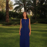 Sleeveless Button Front Maxi Dress – Elegant Fitted Summer Dress