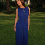 Sleeveless Button Front Maxi Dress – Elegant Fitted Summer Dress