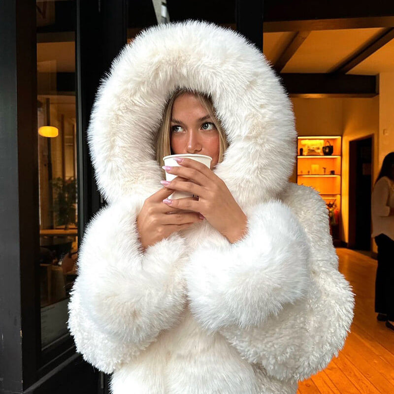 Oversized Faux Fur Jacket with Extra-Large Hood
