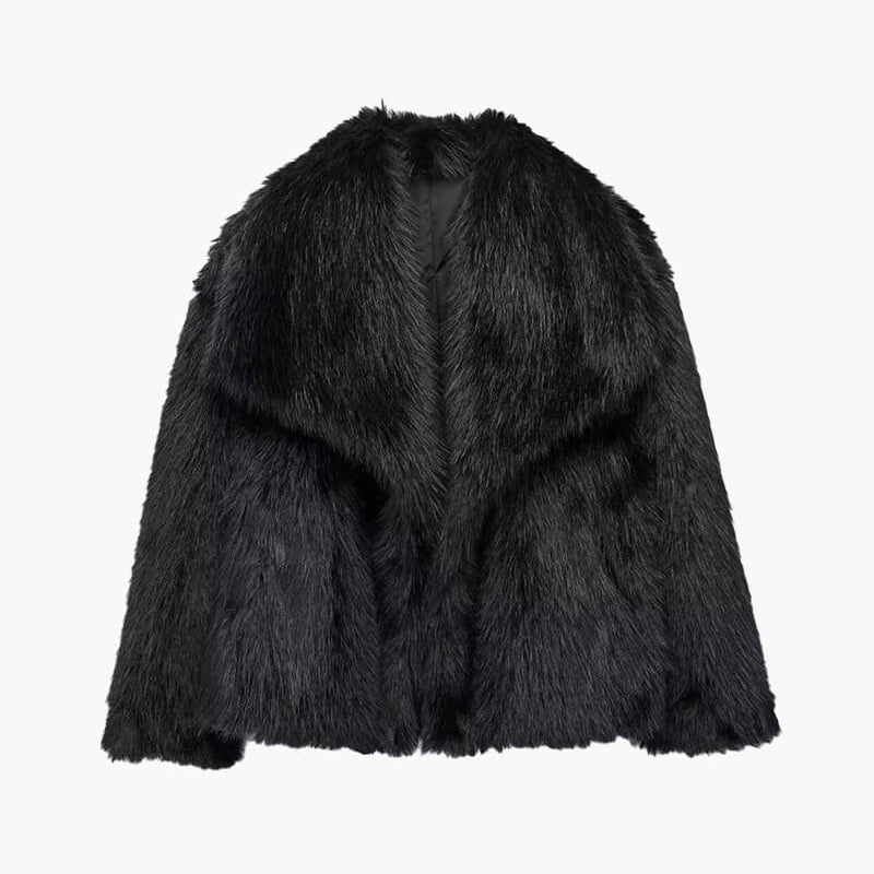 Classic Faux Fur Coat with Wide Lapel Collar