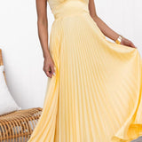 Pleated V-Neck Maxi Dress – Flowy Summer Evening Dress