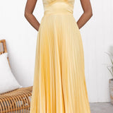 Pleated V-Neck Maxi Dress – Flowy Summer Evening Dress