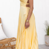 Pleated V-Neck Maxi Dress – Flowy Summer Evening Dress