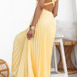 Pleated V-Neck Maxi Dress – Flowy Summer Evening Dress