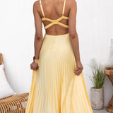 Pleated V-Neck Maxi Dress – Flowy Summer Evening Dress