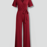 Women Jumpsuit with Wrap Front and Tie Waist