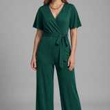 Women Jumpsuit with Wrap Front and Tie Waist