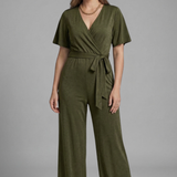 Women Jumpsuit with Wrap Front and Tie Waist