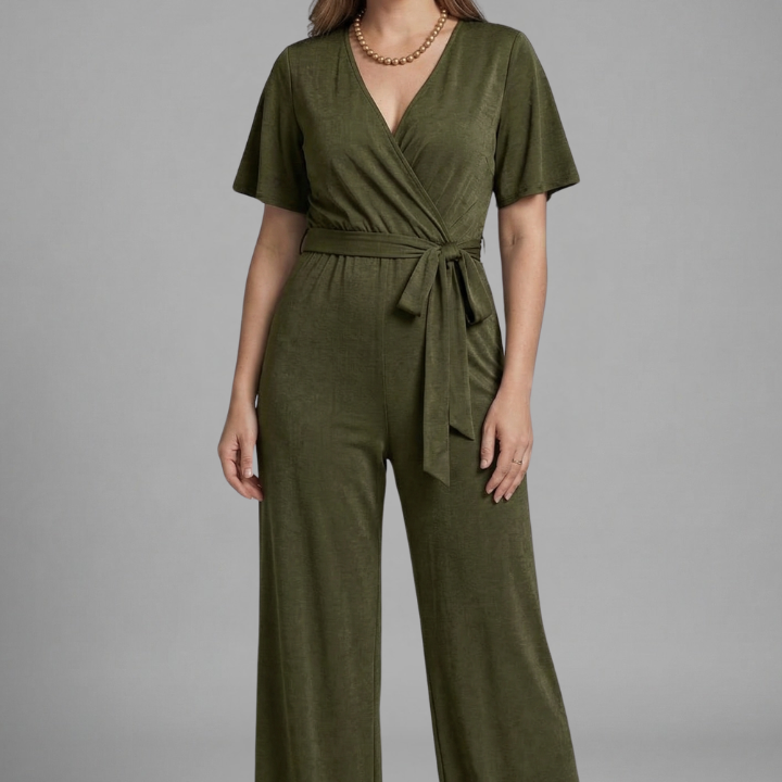 Women Jumpsuit with Wrap Front and Tie Waist
