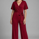 Women Jumpsuit with Wrap Front and Tie Waist