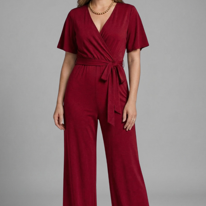 Women Jumpsuit with Wrap Front and Tie Waist