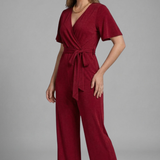 Women Jumpsuit with Wrap Front and Tie Waist