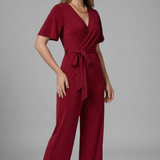 Women Jumpsuit with Wrap Front and Tie Waist