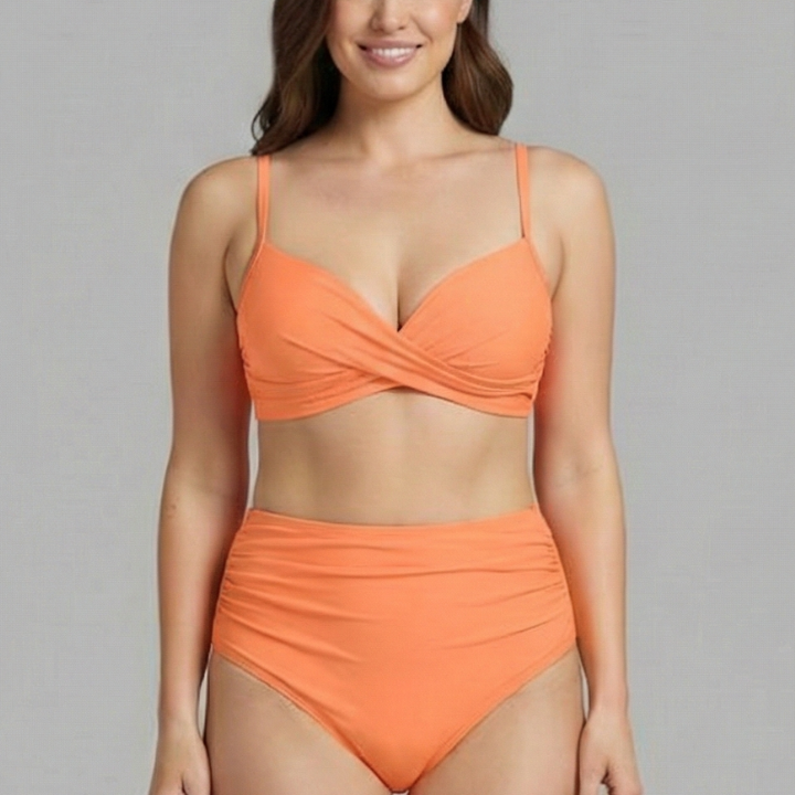 Women’s Bikini Set with Cross Top and Ruched Bottom
