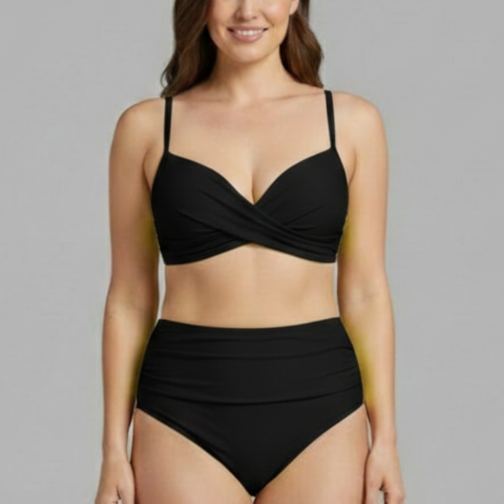 Women’s Bikini Set with Cross Top and Ruched Bottom