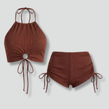 Women’s Bikini Set with Halter Top and Drawstring Bottom